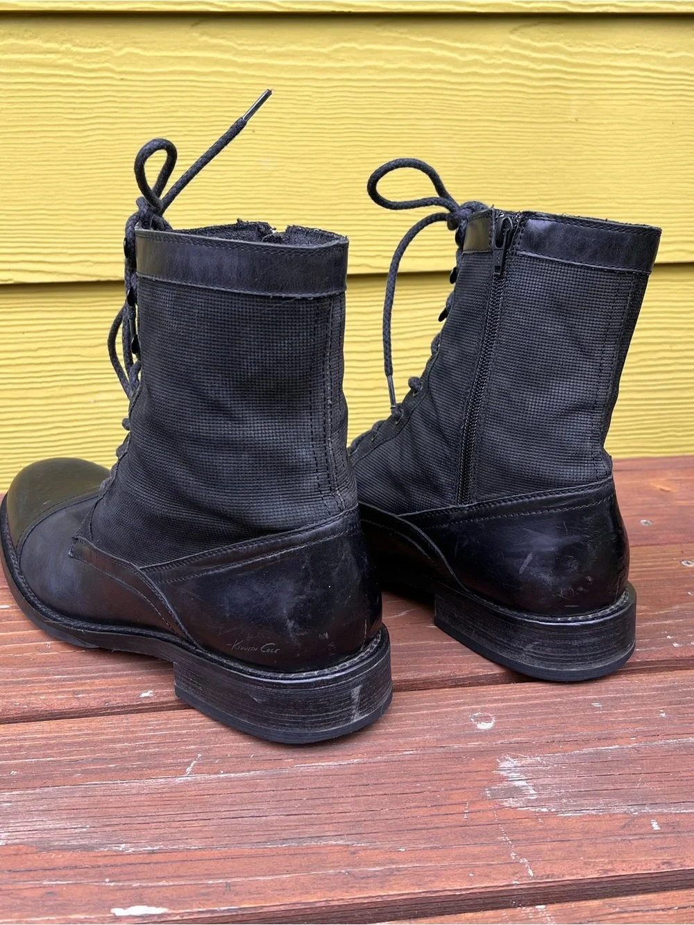 Kenneth Cole Black Leather and Canvas Combat Boots Men’s 12